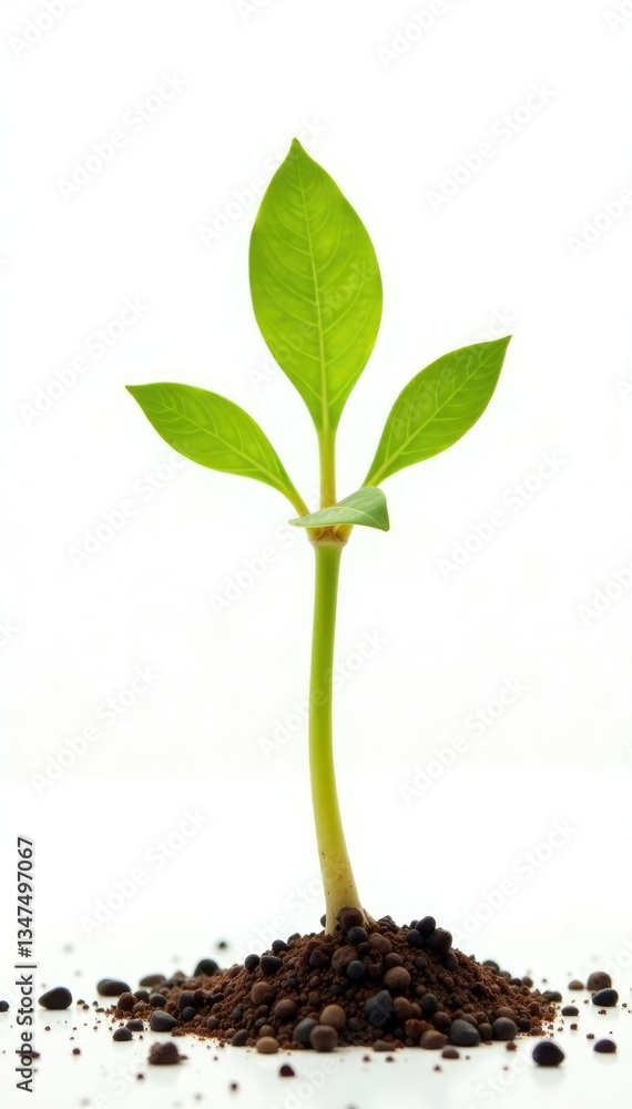 Isolated sprout on white background with texture, small, plant Isolated sprout on white background with texture, small, plant