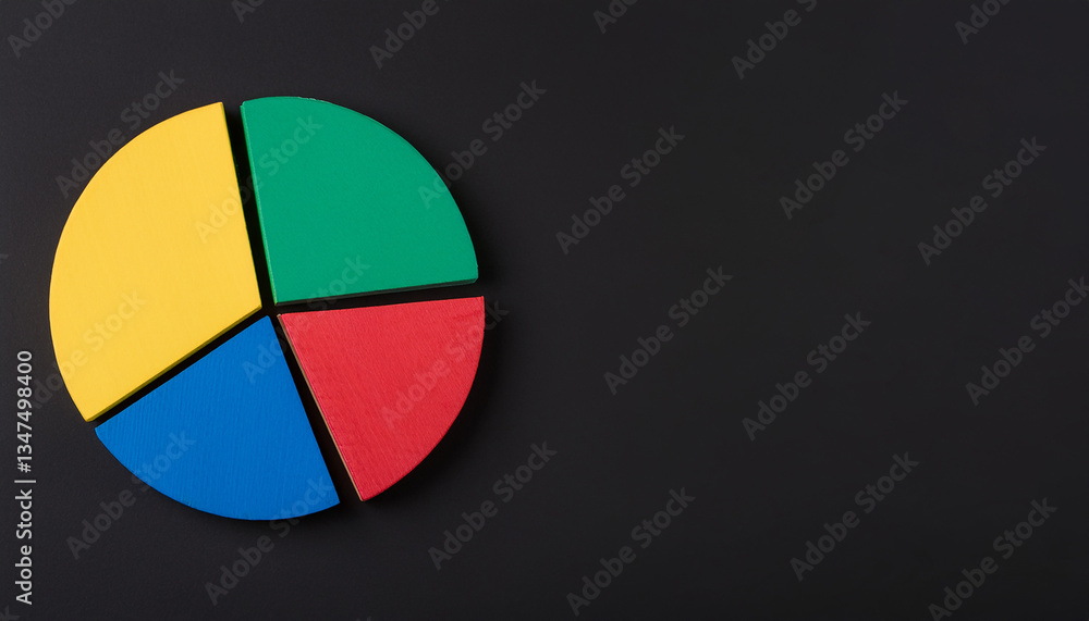 Top view pie chart with 4 segments, perfect for visual data representation and infographic use. Top view pie chart with 4 segments, perfect for visual data representation and infographic use.