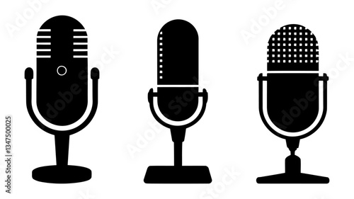Collection of Microphone Icons, Black and White Designs for Audio, Podcast, and Recording