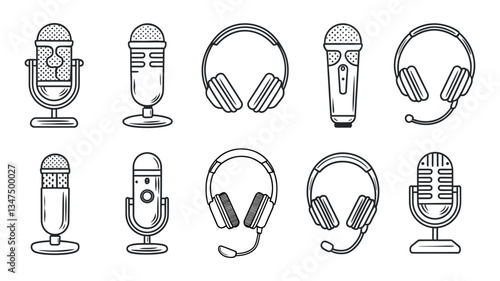 Collection of Microphone Icons, Black and White Designs for Audio, Podcast, and Recording