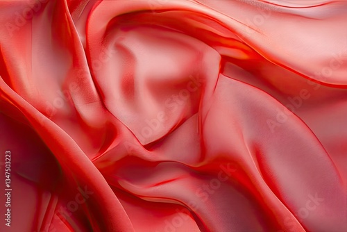 Flowing Red Silk Fabric Texture Creates Dramatic Waves and Softness photo