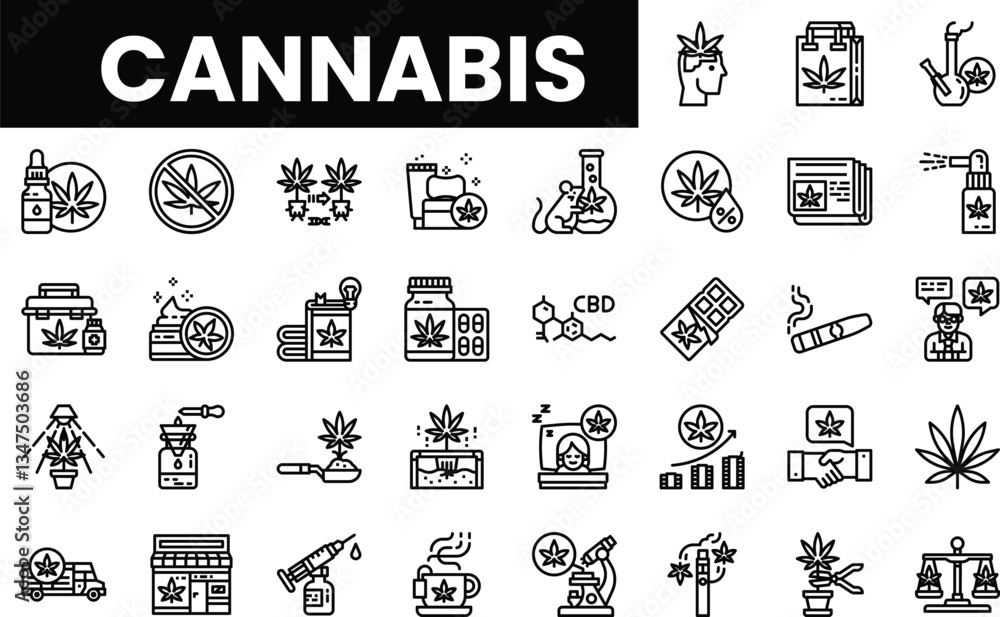 A collection of cannabis-themed icons showcasing various products and styles. A collection of cannabis-themed icons showcasing various products and styles.