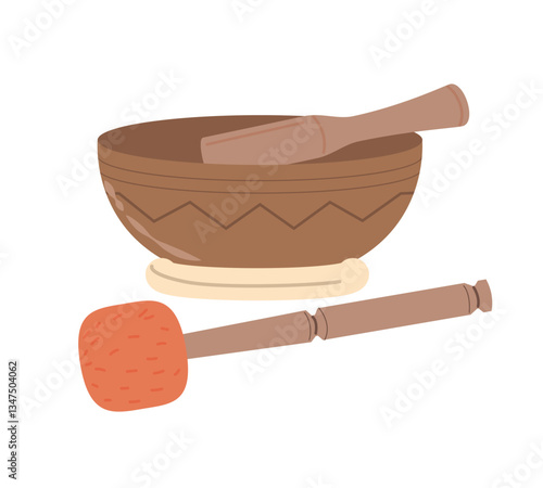 Tibetan Singing Bowl Meditation Sound Bath. Sound healing. Meditation and yoga, healthy spiritual life concept. For poster invitation flyer banner