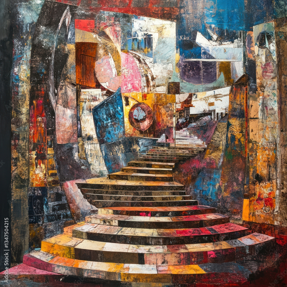 Fototapeta premium an abstract painting with elements of architectural cubism.