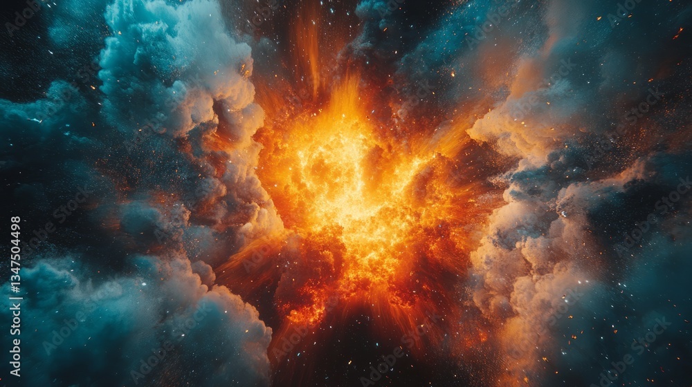 Fototapeta premium A nuclear explosion captured in slow motion, vibrant colors and shockwaves spreading