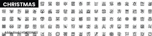 A collection of minimalist Christmas-themed icons in black and white.