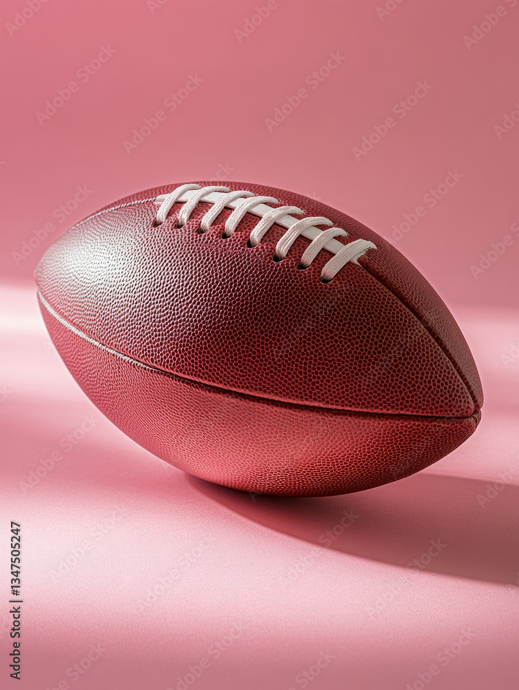 American football on a pink background in sunlight. American football on a pink background in sunlight.