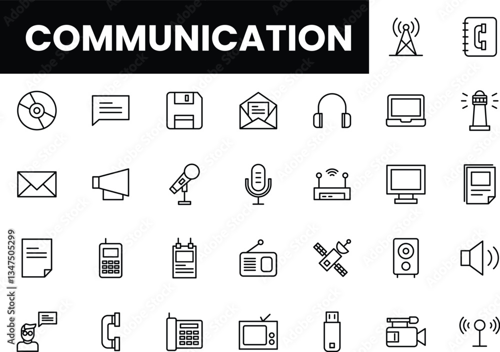 Illustration of various communication tools and symbols in a minimalistic style. Illustration of various communication tools and symbols in a minimalistic style.