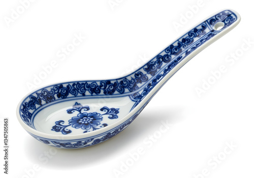Wallpaper Mural Chinese porcelain spoon with blue floral design resting, isolated on white background Torontodigital.ca