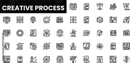 Illustrative icons representing the creative process in design and innovation.