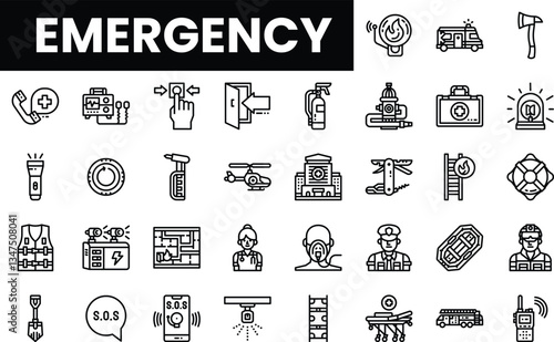 An array of emergency icons illustrating various safety tools and responders.