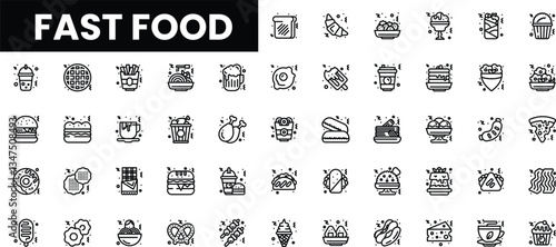 A variety of fast food icons showcasing burgers, fries, and desserts.