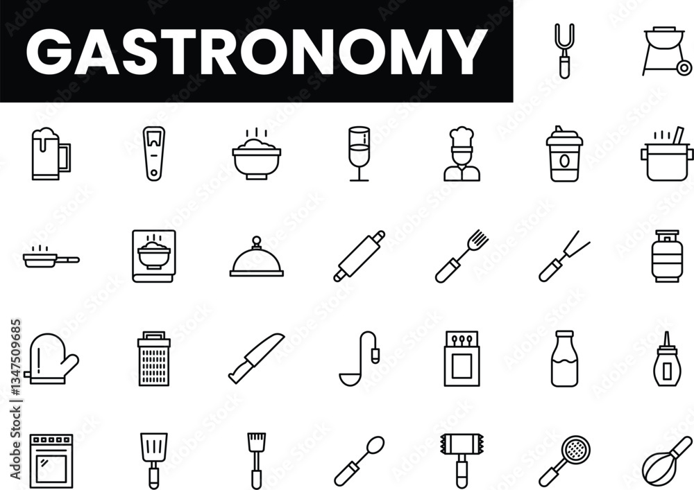 Black and white icons representing various culinary tools and concepts. Black and white icons representing various culinary tools and concepts.
