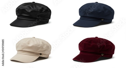 Elegant Collection of Stylish Hats for Fashionable Headwear on Isolated Background