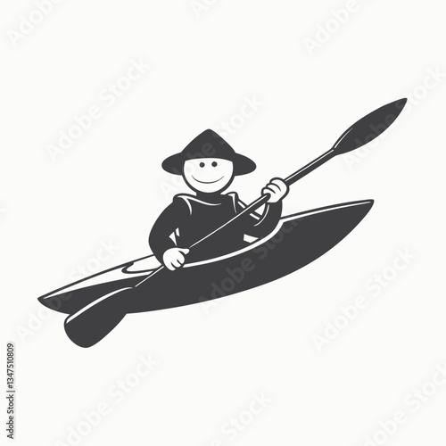 Kayaking vector silhouette illustration. Canoe with paddle vector icon. Black Kayak silhouette. The sport of rowing. Vector illustration
