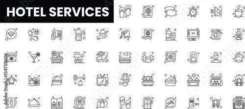 Hotel services icons featuring amenities and facilities for guests' comfort.