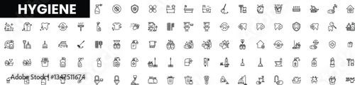 Variety of hygiene icons in a clean, monochrome style.