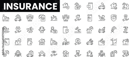 Collection of linear insurance icons for various coverage types and services