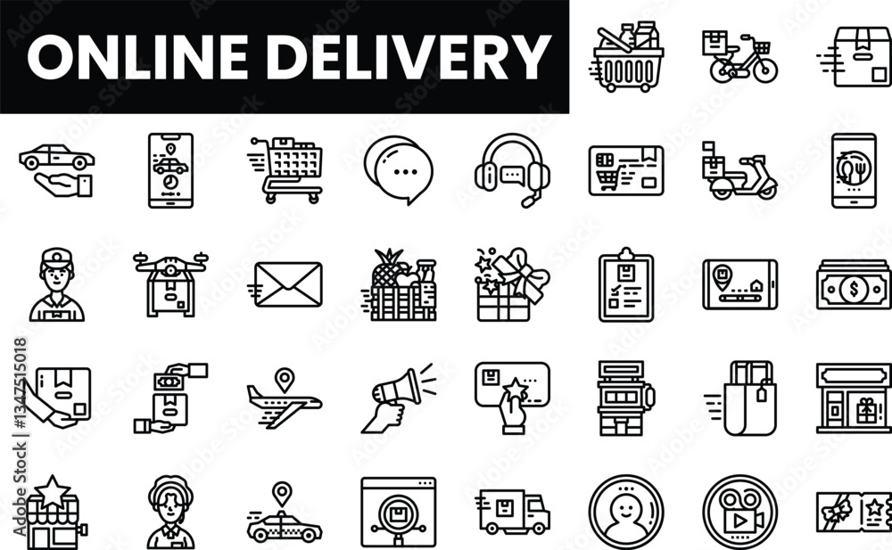 Vector icons illustrating online delivery services in a modern design. Vector icons illustrating online delivery services in a modern design.