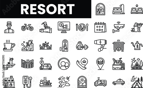 Outline icons representing various resort amenities and features.