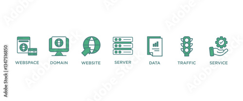 WEB HOSTING banner web icon vector illustration concept with icon of webspace, domain,website, server, data, traffic, service , 