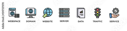 WEB HOSTING banner web icon vector illustration concept with icon of webspace, domain,website, server, data, traffic, service , 