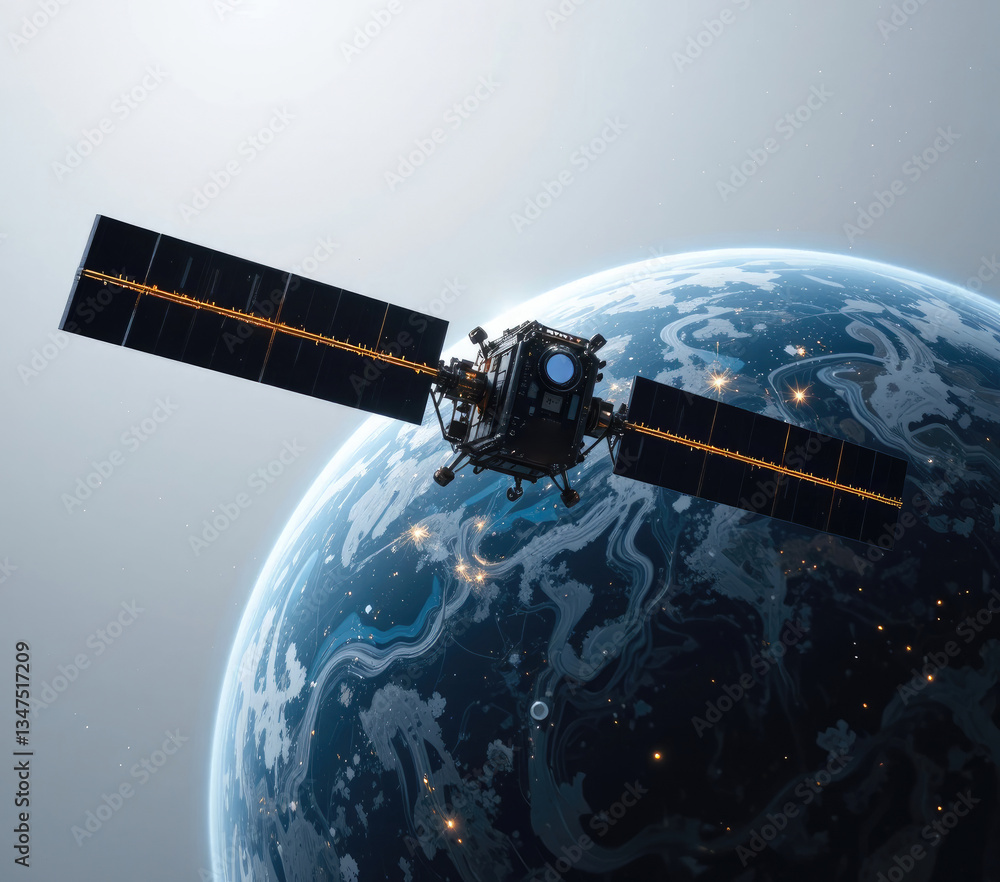 Fototapeta premium Satellite Orbiting Earth Providing Global Communication and Technology Solutions