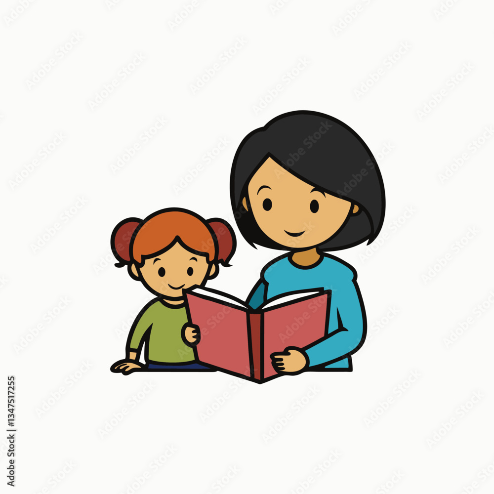 Set of Children reading book logo design vector illustration. Little girl and boy sitting reading book icon logo vector. Set of Children reading book logo design vector illustration. Little girl and boy sitting reading book icon logo vector.