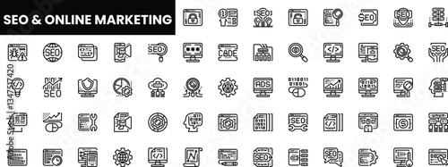 Diverse SEO and online marketing icons in a modern style.