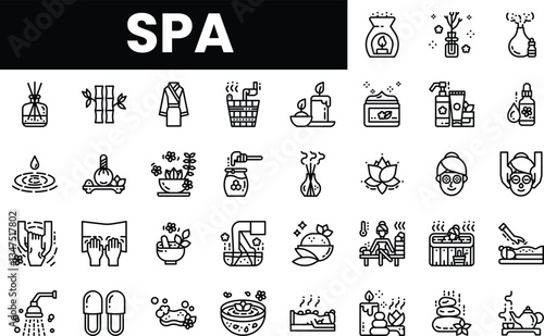 Variety of spa icons representing relaxation and wellness.