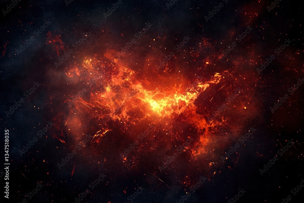 Fototapeta premium Fiery Cosmic Nebula Bursting with Energy in a Dark Universe Background