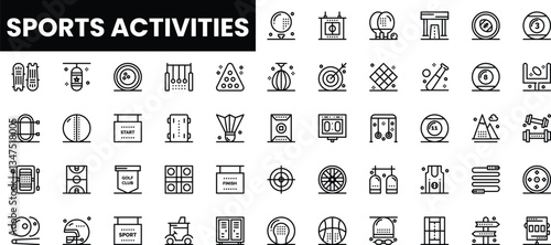 Collection of sports activity icons in a minimalist black and white style.
