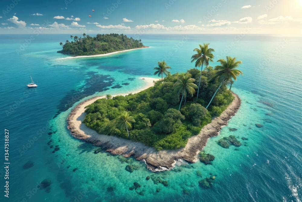 Fototapeta premium Serene Tropical Island Surrounded by Clear Blue Waters Generative AI