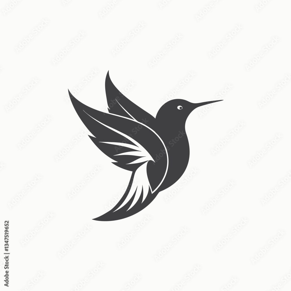 Obraz premium Flying Hummingbird silhouette isolated on white background. Hummingbird shadow. Vector illustration