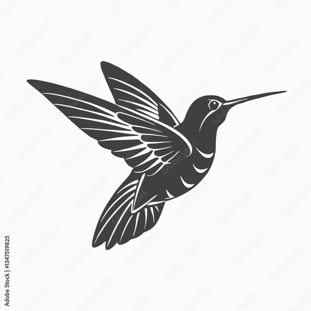Fototapeta premium Flying Hummingbird silhouette isolated on white background. Hummingbird shadow. Vector illustration