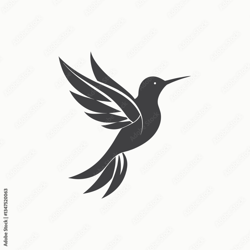 Fototapeta premium Beautiful flying hummingbird. Design element. For banners, posters, leaflets Bird background colibri tropical silhouette art. Black and white hand drawn Isolated vector illustration
