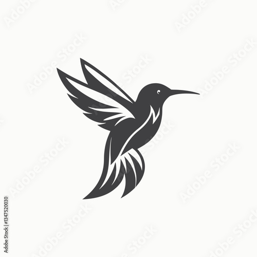 Beautiful flying hummingbird. Design element. For banners, posters, leaflets Bird background colibri tropical silhouette art. Black and white hand drawn Isolated vector illustration
