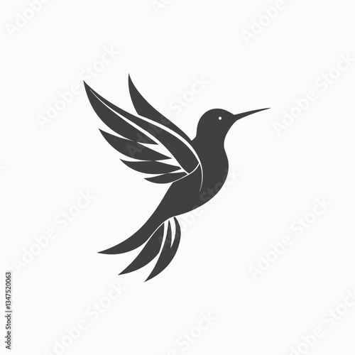 Beautiful flying hummingbird. Design element. For banners, posters, leaflets Bird background colibri tropical silhouette art. Black and white hand drawn Isolated vector illustration