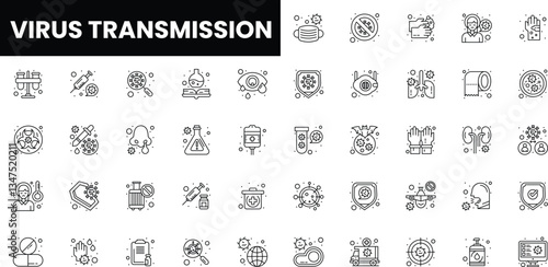 Vector icons illustrating concepts of virus transmission and prevention.