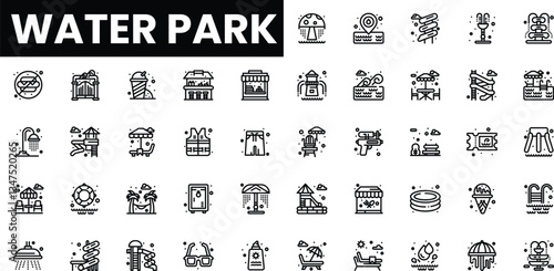 A variety of water park icons showcasing rides and attractions in a playful style.