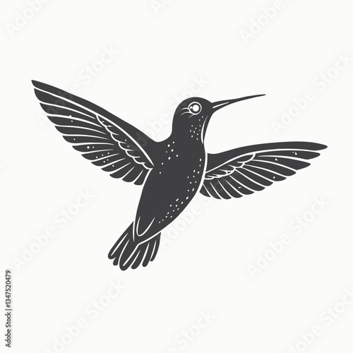 Beautiful flying hummingbird. Design element. For banners, posters, leaflets Bird background colibri tropical silhouette art. Black and white hand drawn Isolated vector illustration