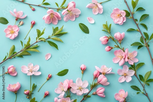 Spring Flower Arrangement on a Blue Background Generative AI