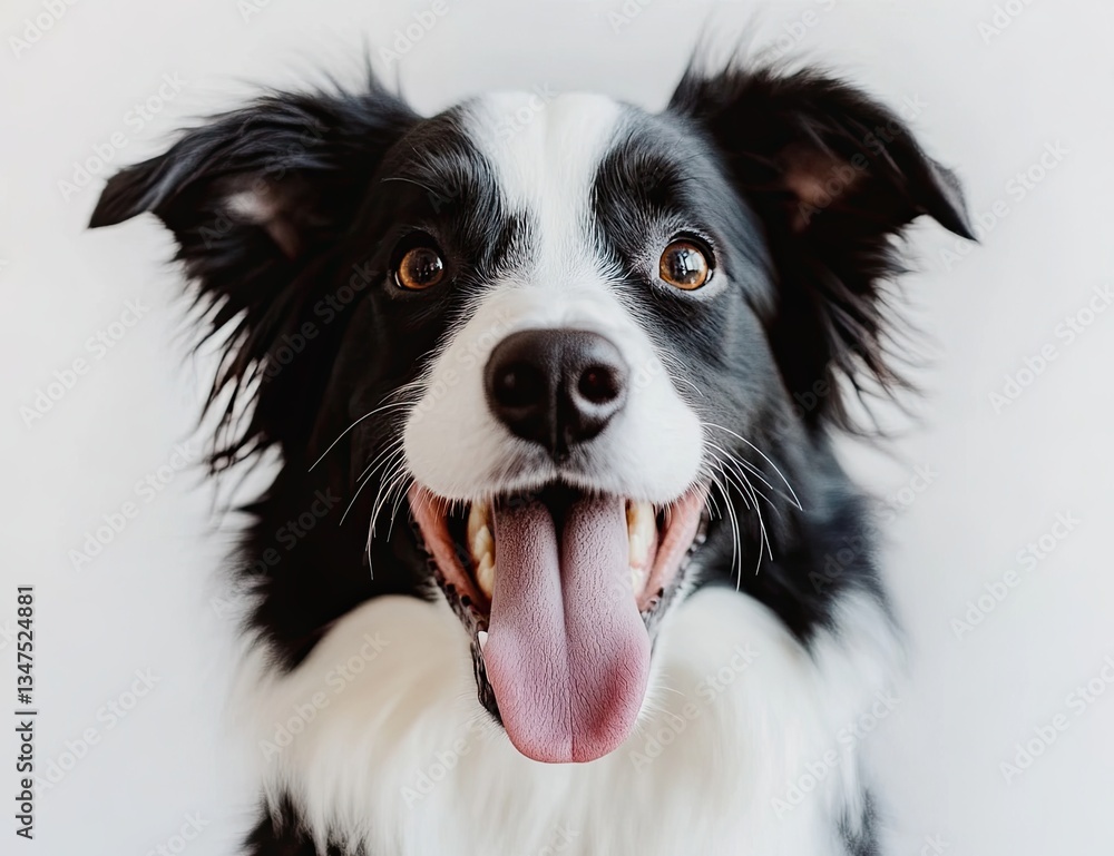 An adorable pup licking its mouth, anticipating a delicious treat. A humorous and charming pet on a simple white backdrop An adorable pup licking its mouth, anticipating a delicious treat. A humorous and charming pet on a simple white backdrop