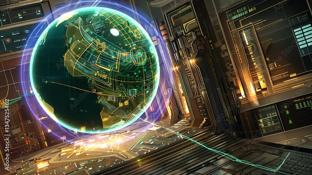 Futuristische Darstellung einer holografischen Weltkugel Futuristische Darstellung einer holografischen Weltkugel