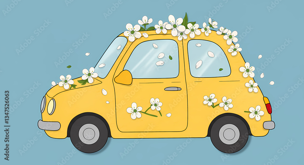 Fototapeta premium FlowerCovered Car Illustration