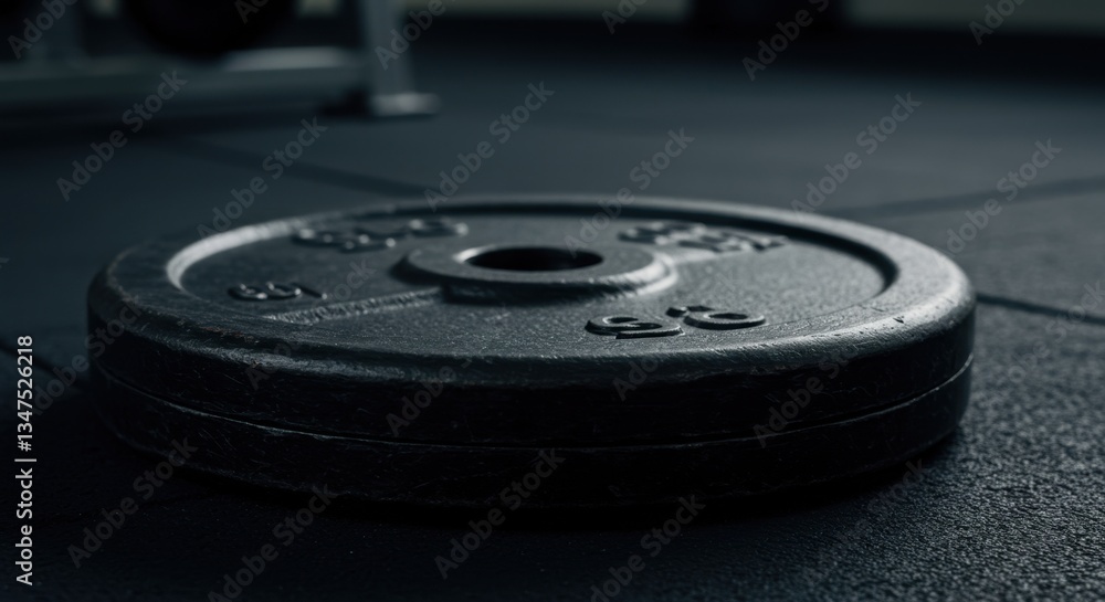 Close-Up of a Black Weight Plate on Gym Floor Close-Up of a Black Weight Plate on Gym Floor