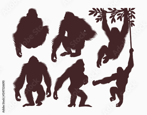 Orangutan Silhouette Isolated EPS Vector Illustration Template