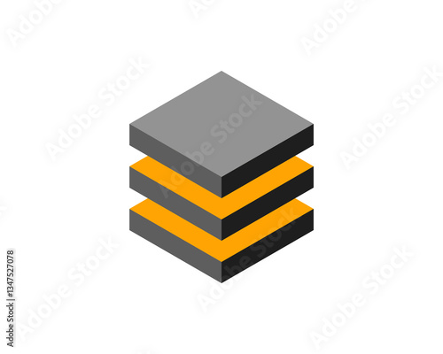Stack of isometric cubes in grey and orange.  Represents growth, layers, progress, or building blocks.  Modern, minimalist design ideal for presentations, websites, and corporate branding.