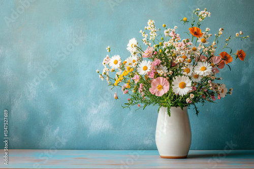 Wallpaper Mural A serene still life featuring mixed wildflowers in a ceramic vase, ideal for spring-themed designs, weddings, or home decor inspiration. Torontodigital.ca