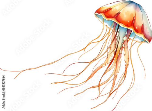 Jellyfish in watercolour technique. Vector illustration.